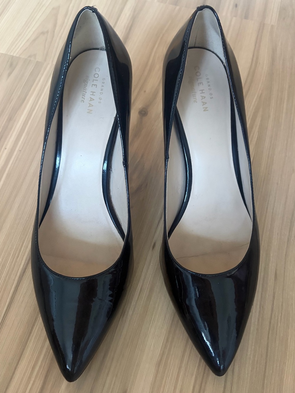 Cole Haan Black Patent Pointed-Toe Pumps - Glossy Finish